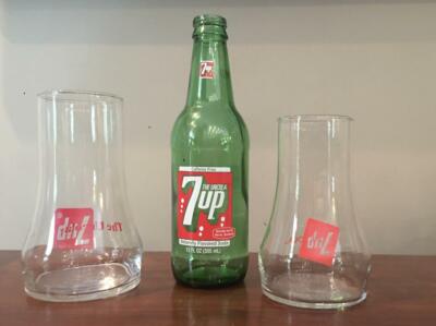 VINTAGE 7-UP UNCOLA Drinking Glasses (16 oz. & 13 oz.)  7-UP Bottle (12 oz.)