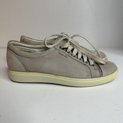 Ecco Soft Sneakers Shoes Moonrock Gray Leather Lace Up Women s Size 35 Casual