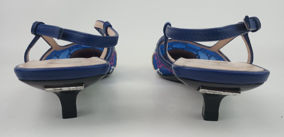 Gucci Women's Blue Tom GG Crystal Kitten Heel Slingback Gucci Women's Blue Tom GG Crystal Kitten Heel Slingback