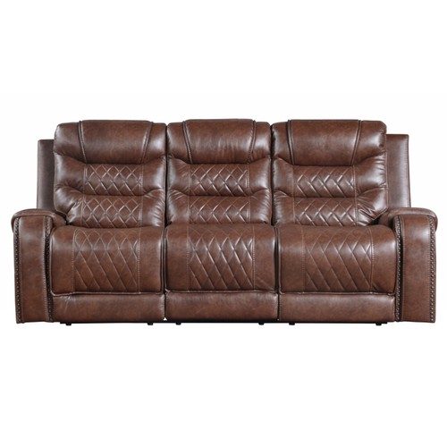 BROWN MICROFIBER DIAMOND PATTERN POWER SOFA WITH DROP DOWN TABLE LIVING ROOM - Picture 4 of 8