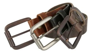 Full Grain Leather Casual Jean Belt with Antique Roller Buckle 1-1/2" Wide