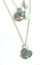 Tree of Life Rustic Boho Silver Tone Necklace lot of 2 Cookie Lee signed on one