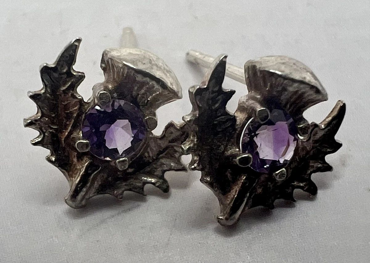 Sterling Silver with Amethyst Scottish Thistle Stud Earrings eBay