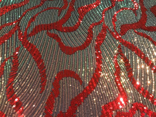 Red Pink Green Black Multicolor 4way Stretch Sequins Fabric 50” Width 1 Yard - Picture 5 of 11