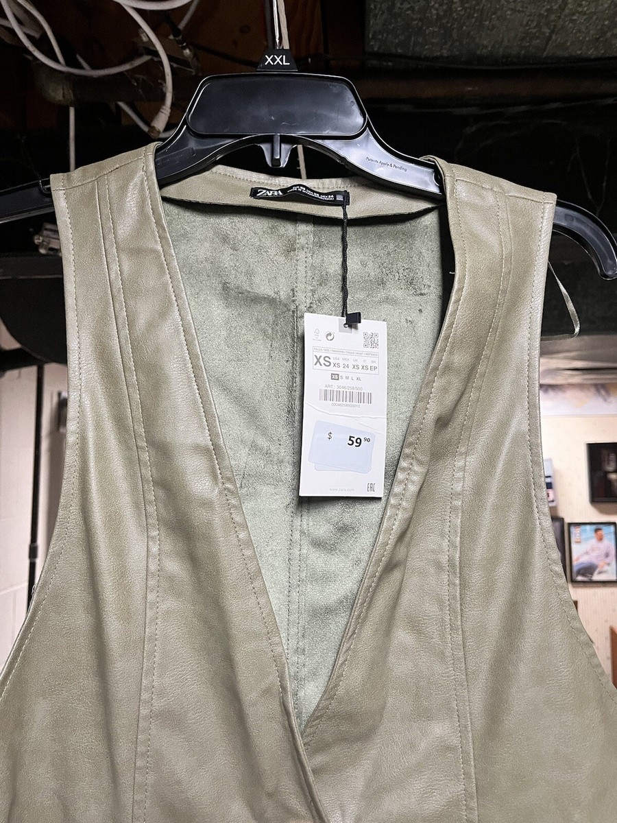 Zara Green Faux Leather Pinafore Skirt Dress Size XS | eBay
