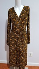 NEW MICHAEL KORS V-NECK BUTTON DOWN STRETCH FLARE FLORAL DRESS SIZE XS- MARIGOLD