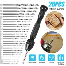 26 Pcs Mini Micro Hand Drill Bits Set Small Manual Keyless Chuck Pin Vise Rotary