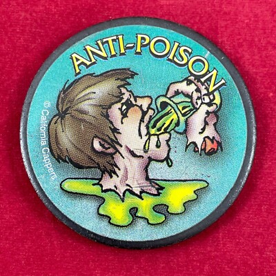 Vintage POG Slammers Anti-Poison California Capper 1.2oz 1/8'' Black Plated Steel