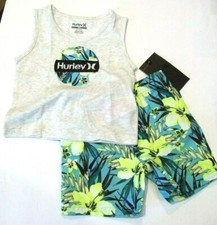 NEW HURLEY boys sz 12 months 2 pc set shorts sleeveless t shirt gray green