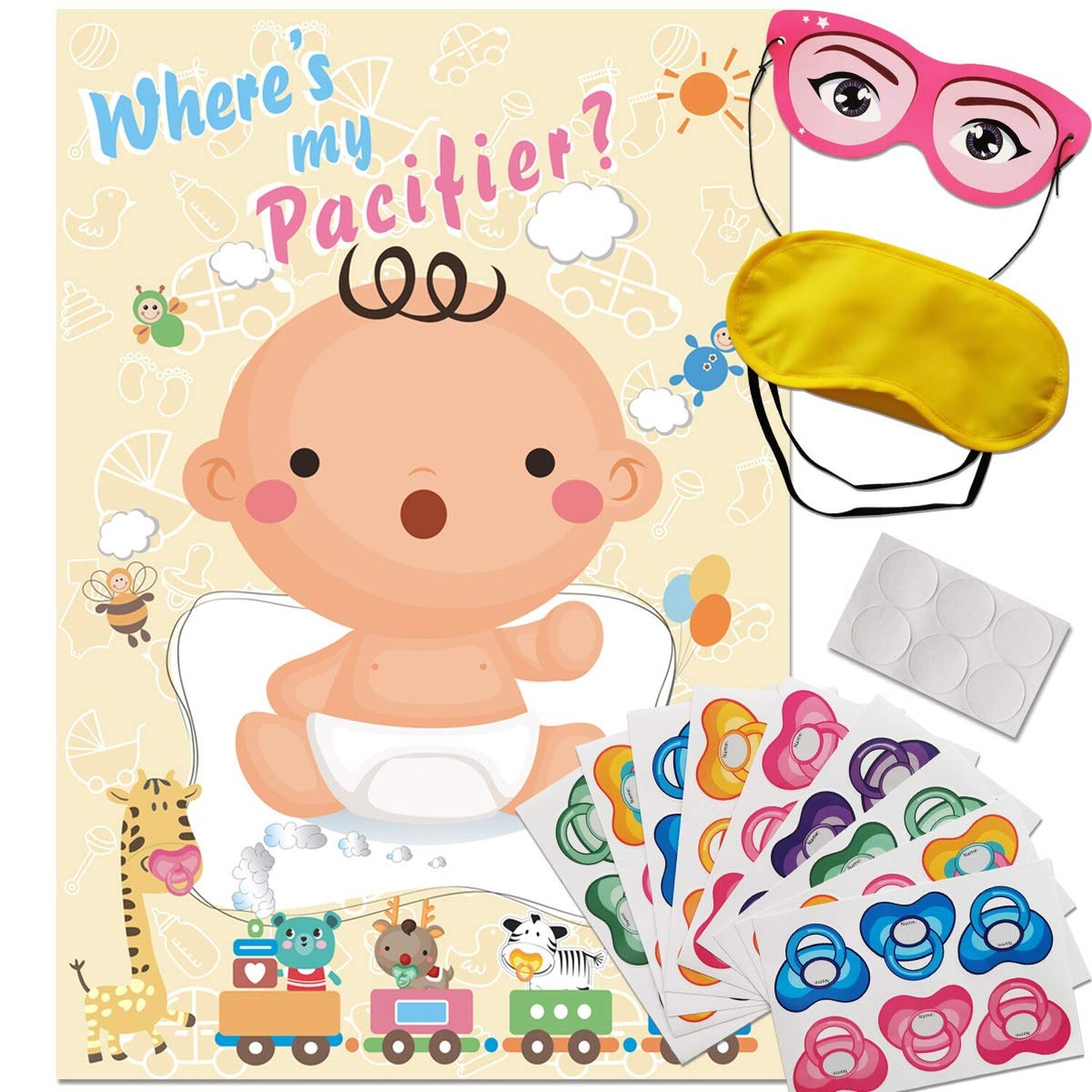 ADJOY Pin the Pacifier on the Baby Game - Baby Shower Party Favors and Game -...