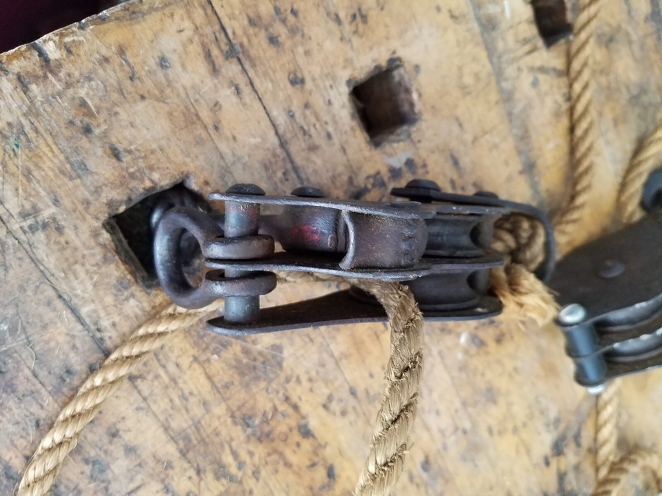 Vintage Pulley System Rope Fence Stretcher 2 Double Pulleys block