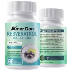 HOT/Resveratrol 1200mg-60 Hard Capsules Anti-Aging Brain Antioxidant Supplement