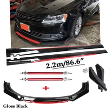 Front Bumper Lip Spoiler Splitter Side Skirt For VW Volkswagen GTI Glossy Black