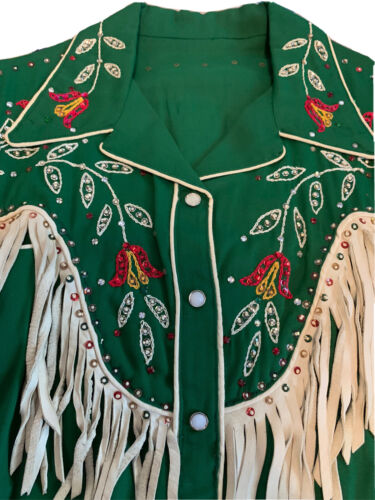 Vintage Western Cowboy Authentic 1950s Suit Set Green Flowers - Picture 4 of 22