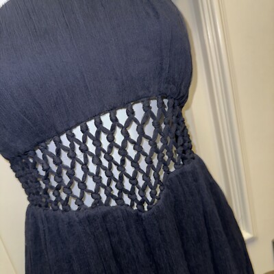 Sass & Bide Navy Blue Silk Cutout Crochet Macrame Tiered Dress Vintage 38 2  | eBay