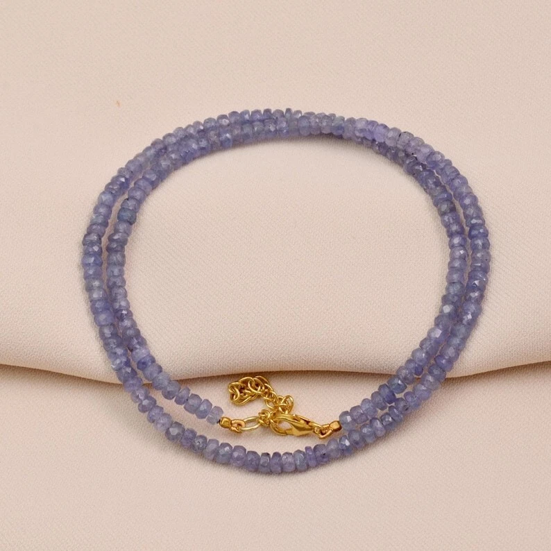 A++ Collares de mujer con cuentas de piedras preciosas facetadas de tanzanita azul natural 24"" Foto 3 de 4