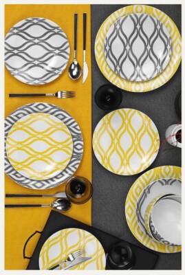 Chez Lorraine ZG24Y243011384 24 Pc Yellow Gray White Patterned