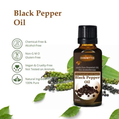 COSMETTIX Black Pepper Essential Oil 100% Pure Natural Diffuser Aromatherapy Hair Skin SPA