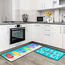 Summer Blue Kitchen Rugs and Mats Set of 2 Seasonal Microfiber Washable Non-S...