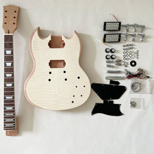 Unfinish SG 6 String DIY Electric Guitar Kit Solid Mahogany Body Flame Maple Top