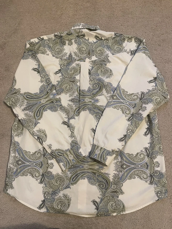 Camisa Stetson Hombres XL Blanca Verde Cachemira Abotonada L/S Vaquero Western Rodeo Foto 3 de 4