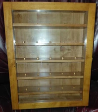 Wood Thimble Curio Trinket Figurine Cabinet Hand Made 5 shelf Glass Door