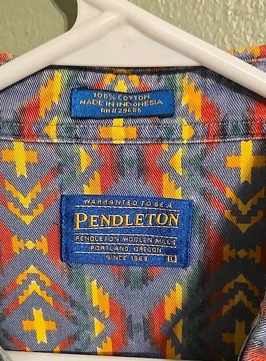 Vintage Pendleton Shirt Button Down Top Long Sleeves Multi Color Aztec Sz L - Image 3 of 4