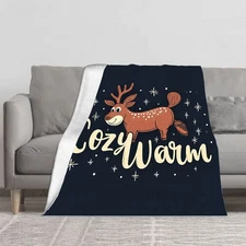 CozyWarm Cartoon Deer Flannel Blanket -Soft Durable and Warm for Sofa Travel Bed