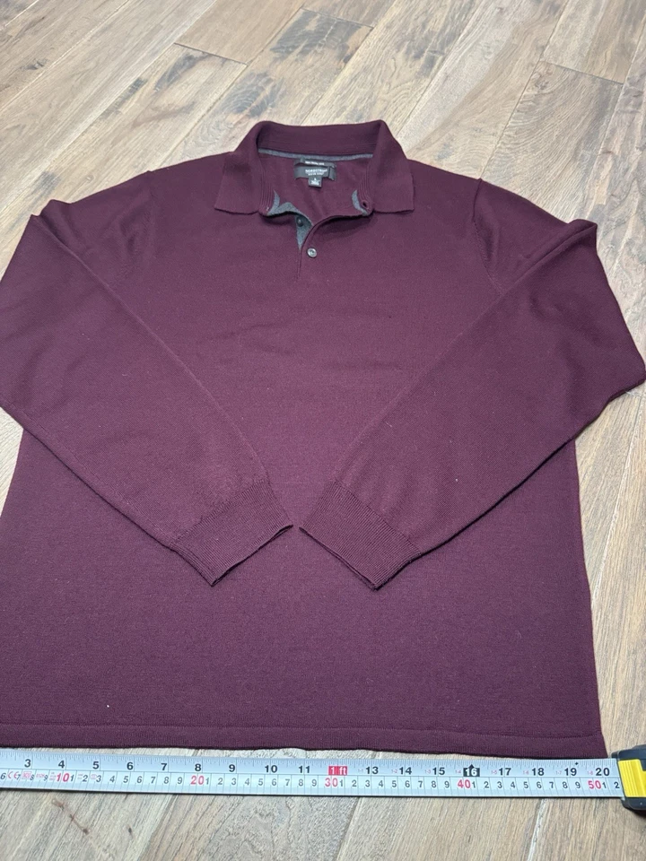 Polo Nordstrom Para Hombre Manga Larga Lana Merino Hecho en Italia Granate/Borgoña Talla L Foto 2 de 4