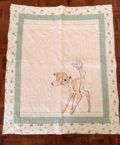 Vintage Bambi Deer Hand Made Stitched Baby Cot cotton Quilt Throw - Picture 1 of 6