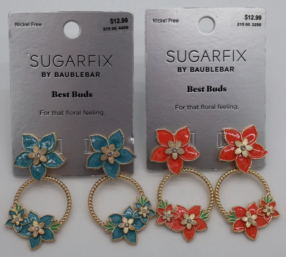SUGARFIX by BaubleBar Best Bud Friend Pendientes Azul Floral y Coral Rojo Lote de 2 Foto 2 de 4