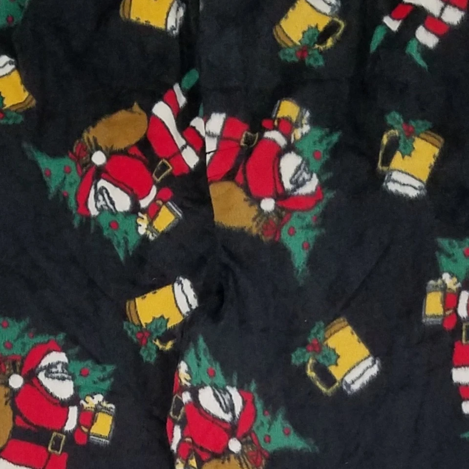 男式黑色圣诞老人啤酒圣诞节超细摇粒绒睡裤睡衣睡裤 LT — 第 2/2 张图片