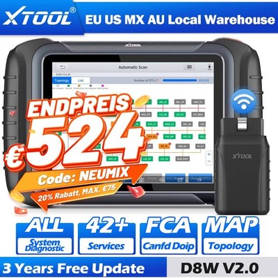 2026 XTOOL D8W Alle System Bidirektionaler WLAN-Scanner Topologie ECU-Codierung
