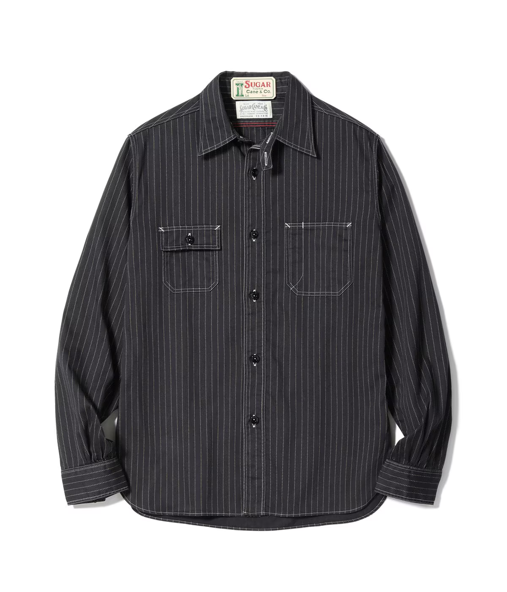 SUGAR CANE Lot No. SC29585 BLACK WABASH STRIPE WORK SHIRT Made in