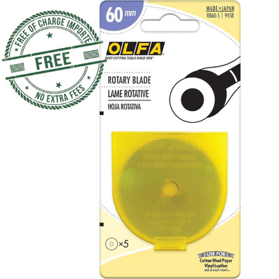 OLFA 60mm Rotary Cutter Replacement Blades, 5 Blades (RB60-5) - Tungsten Steel
