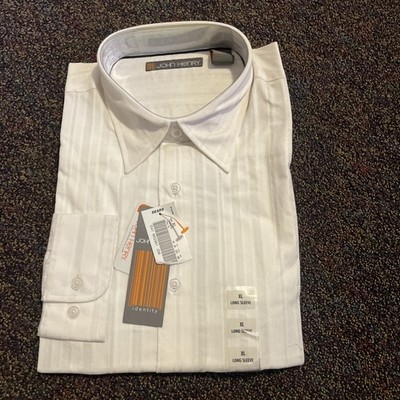 John Henry Identify Brand Button Down Shirt XL White Stripe Long Sleeve Mens