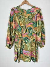 Corey Lynn Calter Dress Women’s Large Balloon Sleeve Ruffled Tropical Print USA 
