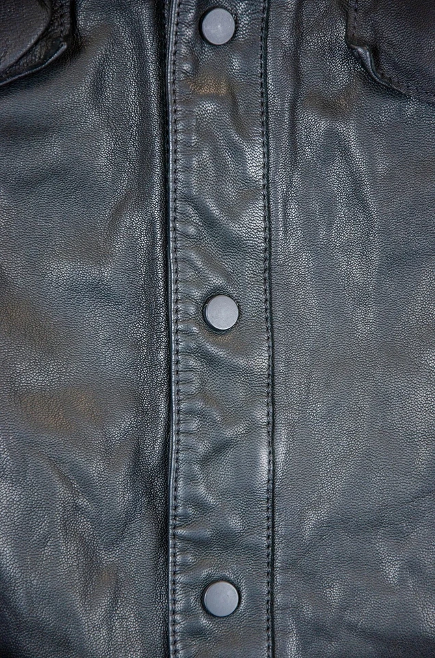 AllSaints Holmes Chaqueta de Cuero Negra Moto Camisa Estilo Hombre’s XL Foto 4 de 4