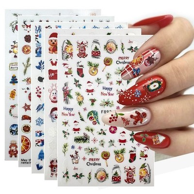 MUIIGOOD 5 Sheet Christmas Nail Art Stickers with Santa Claus Snowflake Elk D...