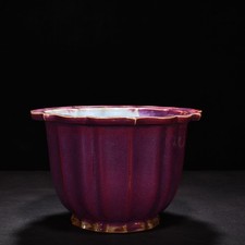 8.8" China Old Antique Porcelain Song Jun Kiln Rose Purple Glaze Flowerpot