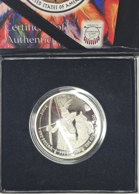 #ad 2021 1oz Silver $1 Proof Native American Mint Sioux Bow Curved Colored Coin $199.00