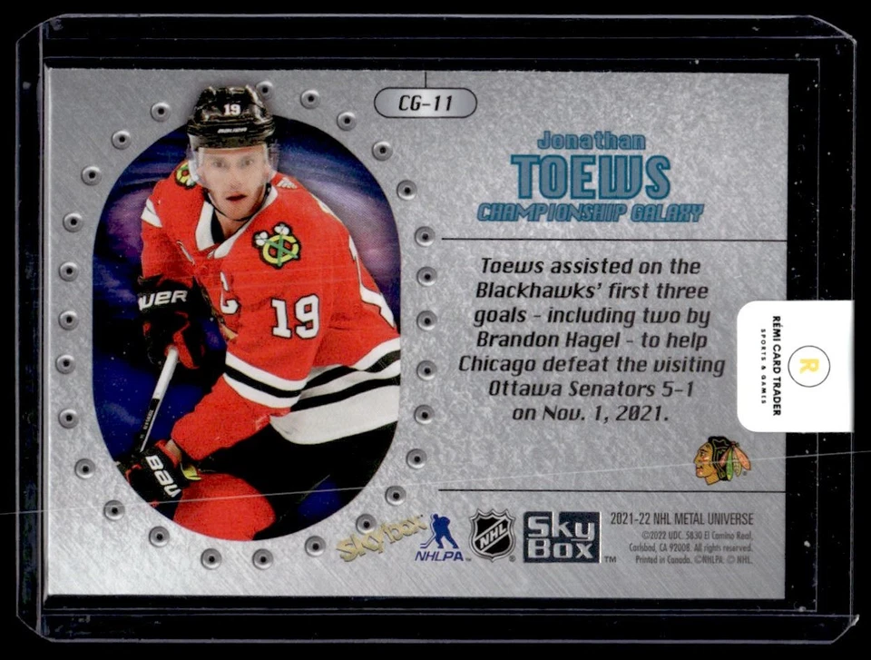 2021-22 Skybox Metal Universe Championship Galaxy Jonathan Toews #CG-11 Chicago - Image 2 of 2
