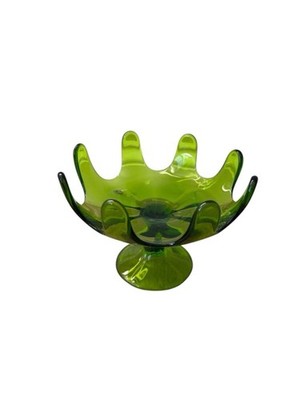 Vintage MCM Viking Emerald Green Glass Open Compote Footed Petal Bowl