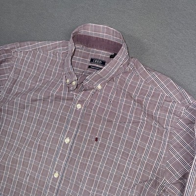 Izod Shirt Mens Large Purple Glen Check Premium Essentials Long Sleeve Button