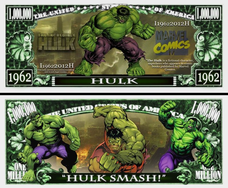 Incredible Hulk Novelty Dollar Bill comes In a Free Soft Polly Sleeve