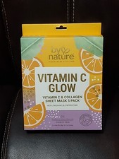 5 Pack VITAMIN C GLOW By Nature VITAMIN C COLLAGEN HYDRATING SHEET FACE MASKS