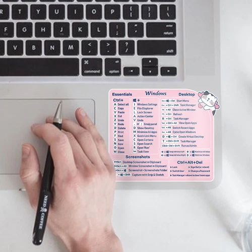 2pcs Vinyl Pink Cat Pattern Reference Keyboard Shortcut Stickers For Laptops