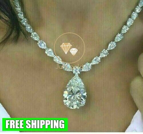 Collar de boda para mujer 18 quilates corte pera diamante simulado enchapado en oro blanco de 14 quilates - Imagen 2 de 7