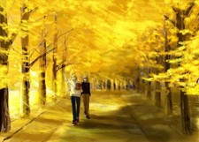 Landscape manga trees fall anime yellow outdoors walking Custom Gaming Mat Desk