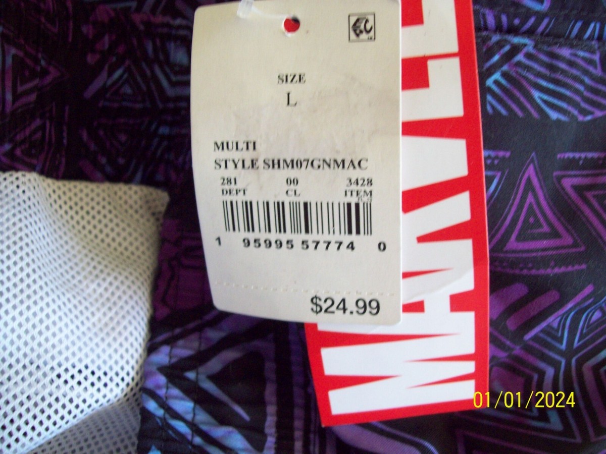 Marvel Swim Trunks Men Sz L Black Panther Purple Blue Drawstring